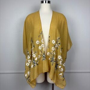 Leto Collection Mustard Kimono Wrap Spring Daisies OSFM Dobby Cotton Cottagecore